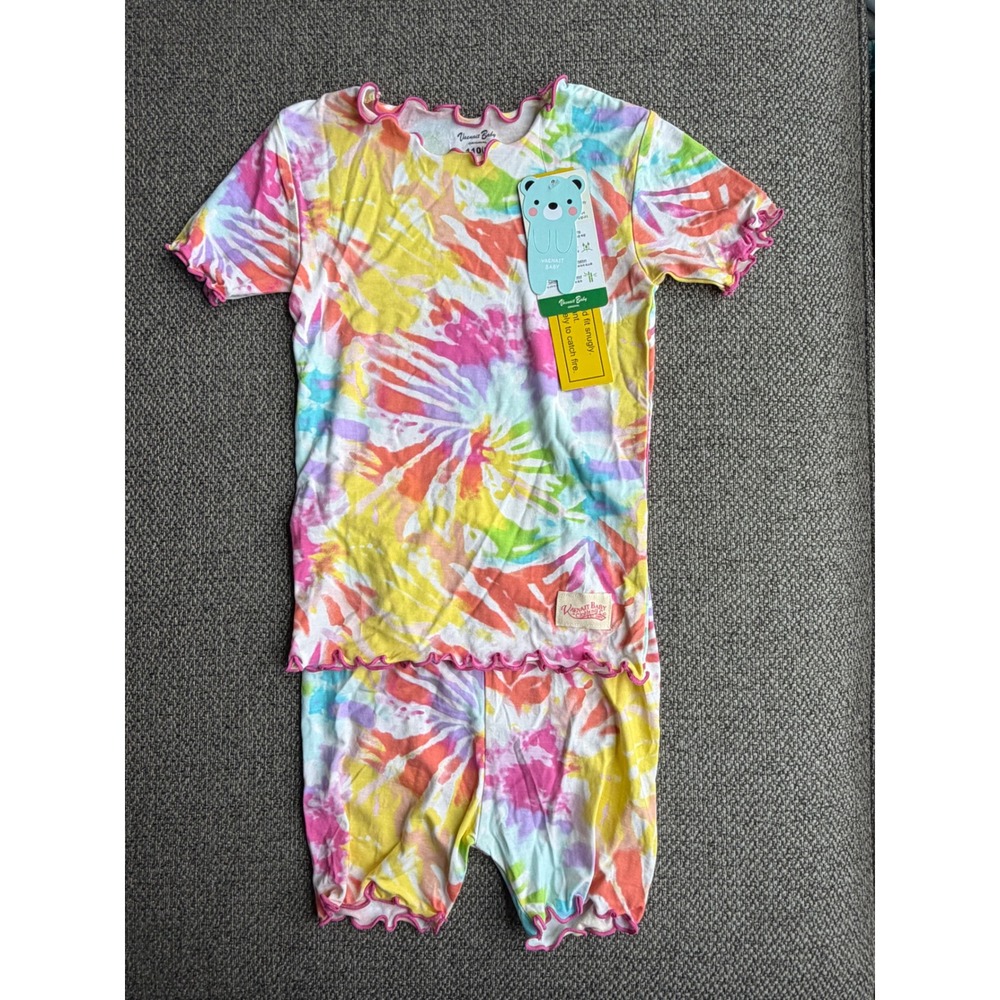 Vaenait Baby Kids Tie Dye Bamboo Pajama Set Pink Lettuce Trim 4-5T New